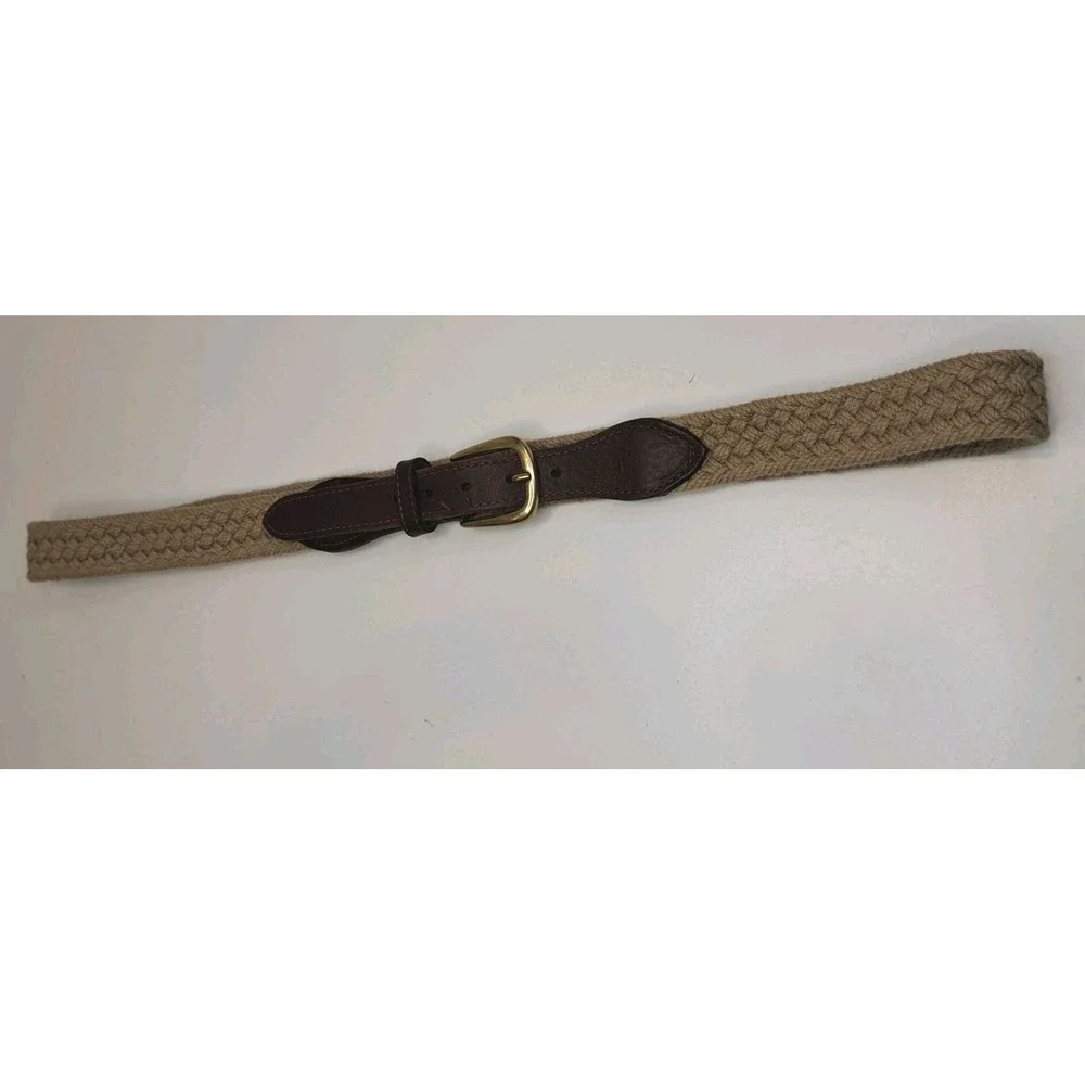 Dockers Leather Braided‎ Macreme Crochet Mens 40 Belt Beige Brown Preppy Classic